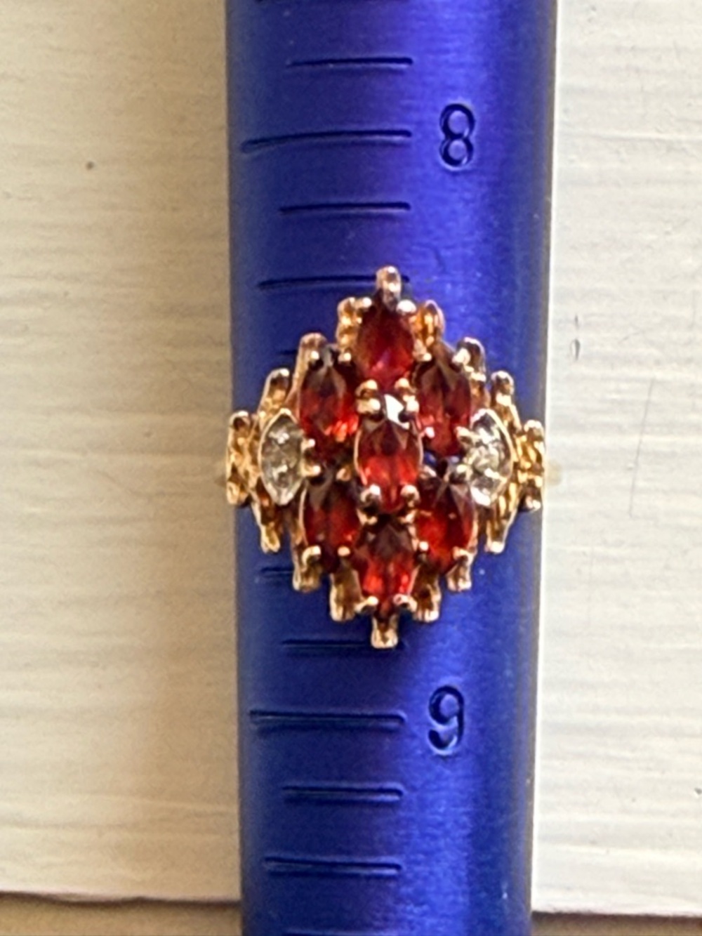 Elegant Gold Ring with Deep Red Garnet Stones - Picture 2 of 7